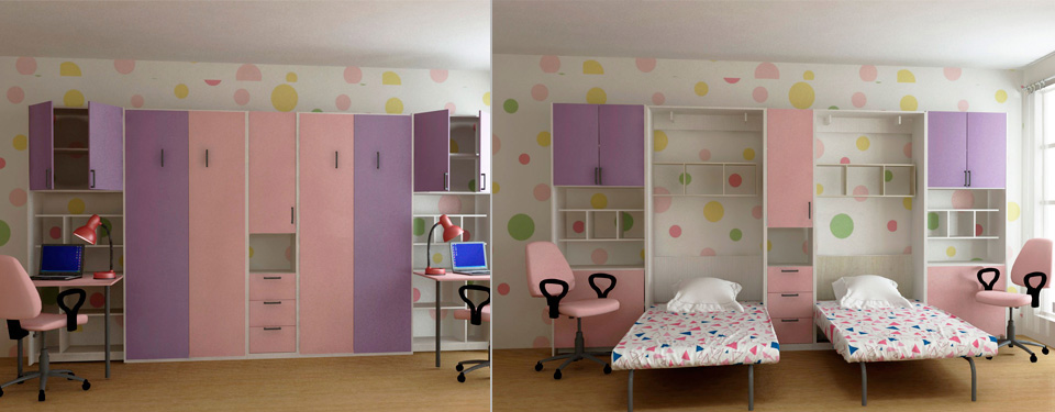 Шкаф - кровать может быть удобным решением для детской комнаты, рассчитанной на двоих детей.